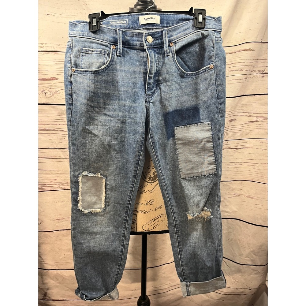 SONOMA Goods for Life Gf Jeans Light‎ Wash Distressed Patchwork Women Size 2